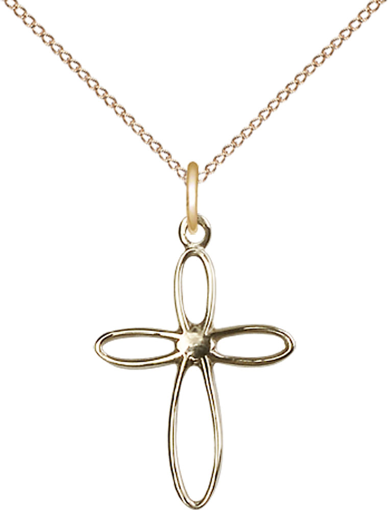 14kt Gold Filled Loop Cross Pendant on a 18 inch Gold Filled Light Curb chain