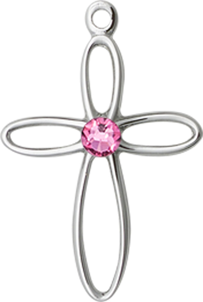 Sterling Silver Loop Cross Medal with a 3mm Rose Swarovski stone