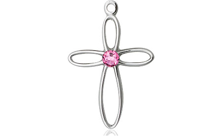 Sterling Silver Loop Cross Medal with a 3mm Rose Swarovski stone