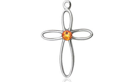 Sterling Silver Loop Cross Medal with a 3mm Topaz Swarovski stone