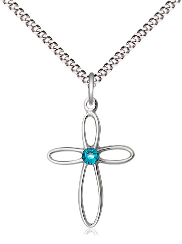 Sterling Silver Loop Cross Pendant with a 3mm Zircon Swarovski stone on a 18 inch Light Rhodium Light Curb chain