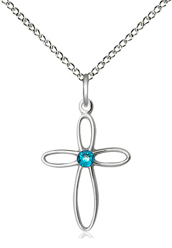 Sterling Silver Loop Cross Pendant with a 3mm Zircon Swarovski stone on a 18 inch Sterling Silver Light Curb chain