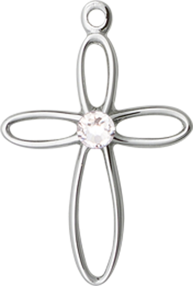 Sterling Silver Loop Cross Medal with a 3mm Crystal Swarovski stone