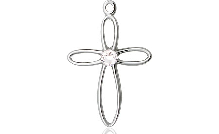 Sterling Silver Loop Cross Medal with a 3mm Crystal Swarovski stone