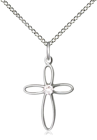 Sterling Silver Loop Cross Pendant with a 3mm Crystal Swarovski stone on a 18 inch Sterling Silver Light Curb chain
