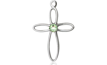 Sterling Silver Loop Cross Medal with a 3mm Peridot Swarovski stone