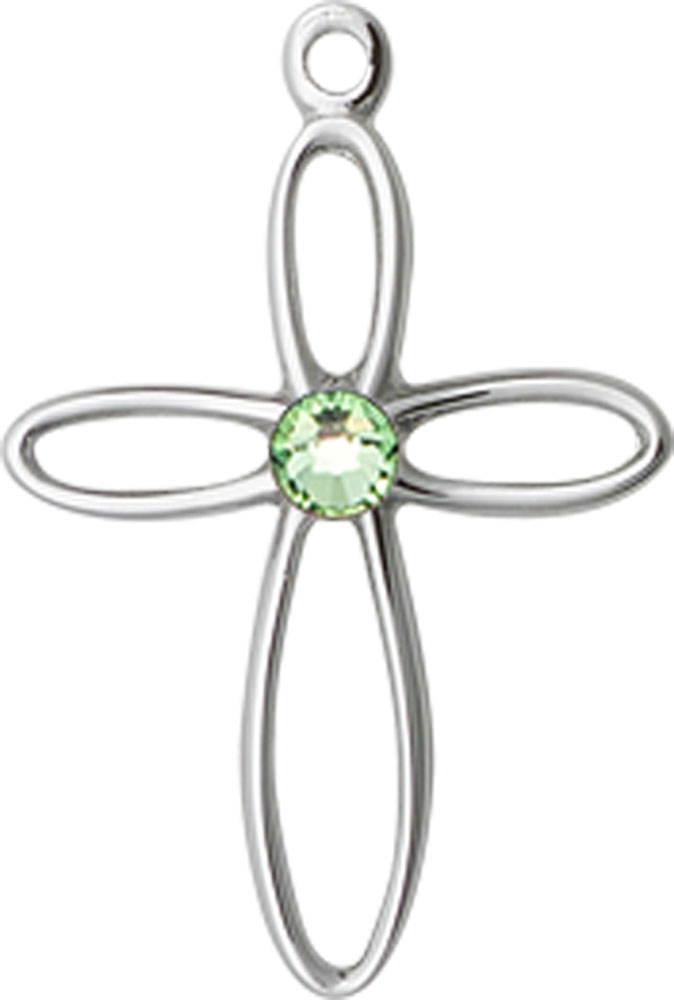 Sterling Silver Loop Cross Medal with a 3mm Peridot Swarovski stone