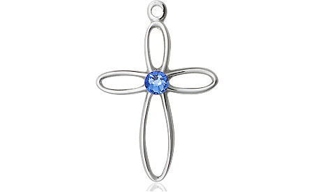 Sterling Silver Loop Cross Medal with a 3mm Sapphire Swarovski stone