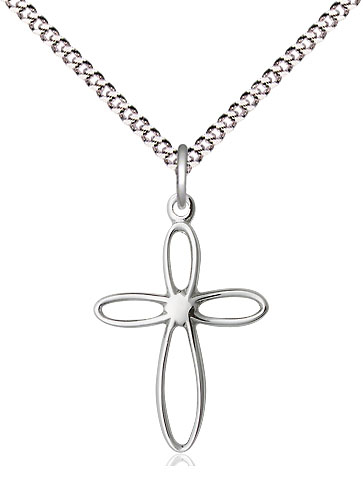 Sterling Silver Loop Cross Pendant on a 18 inch Light Rhodium Light Curb chain