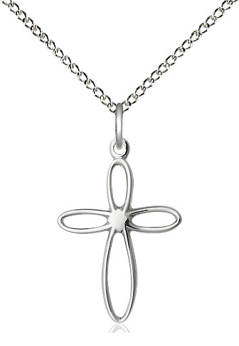 Sterling Silver Loop Cross Pendant on a 18 inch Sterling Silver Light Curb chain