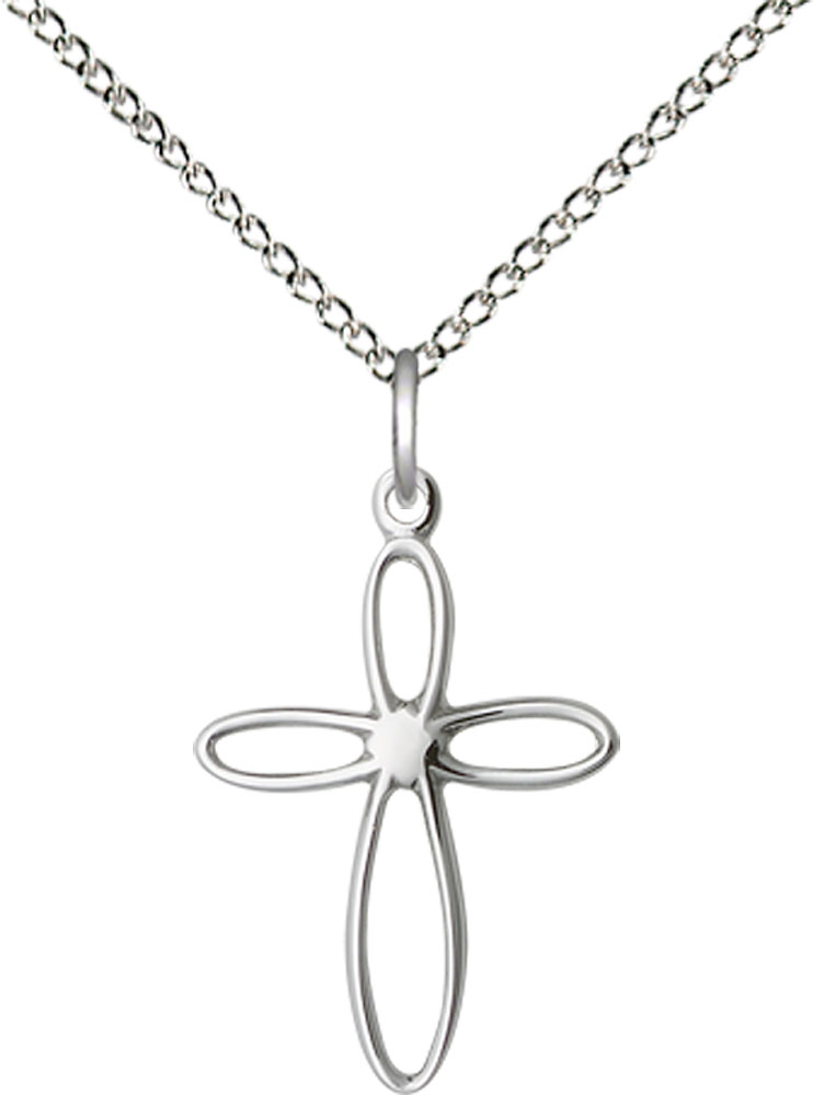 Sterling Silver Loop Cross Pendant on a 18 inch Sterling Silver Light Curb chain