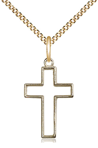 14kt Gold Filled Cross Pendant on a 18 inch Gold Plate Light Curb chain