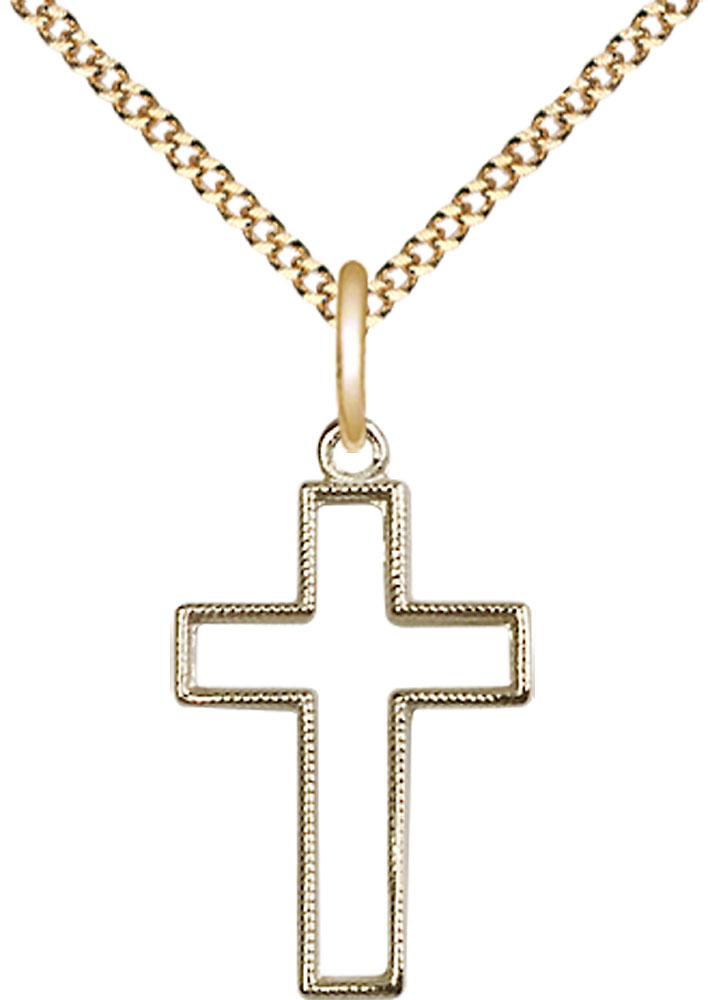 14kt Gold Filled Cross Pendant on a 18 inch Gold Plate Light Curb chain