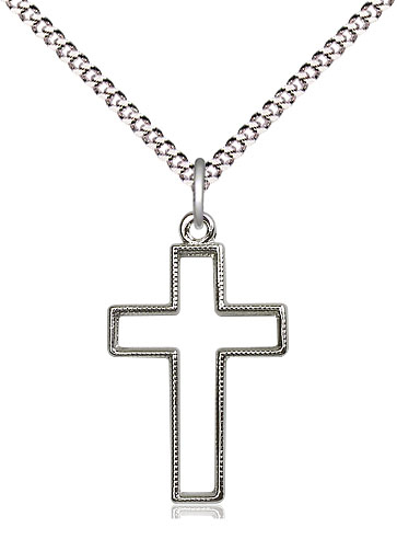 Sterling Silver Cross Pendant on a 18 inch Light Rhodium Light Curb chain