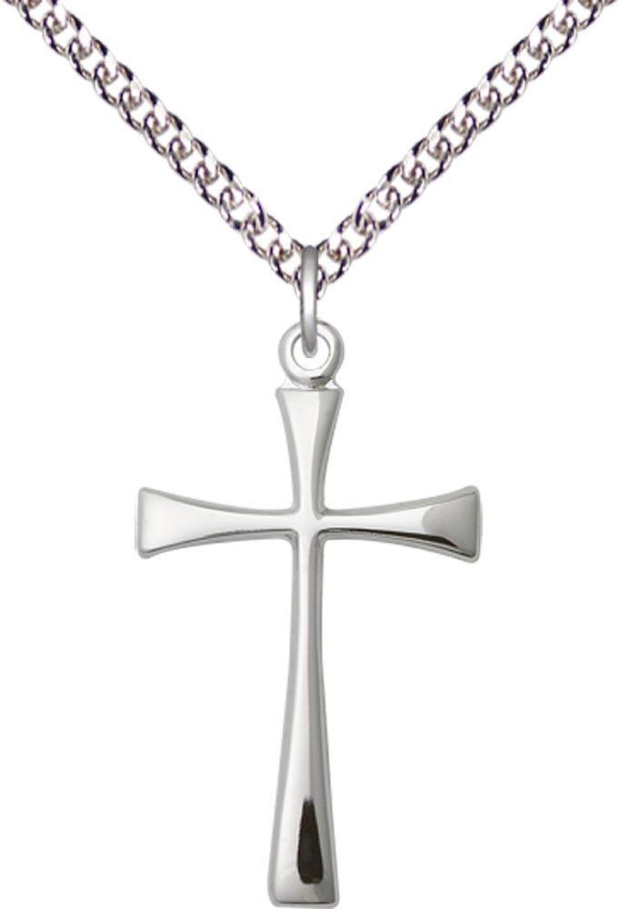 Sterling Silver Maltese Cross Pendant on a 24 inch Sterling Silver Heavy Curb chain