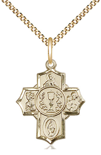 14kt Gold Filled Communion 5-Way Pendant on a 18 inch Gold Plate Light Curb chain