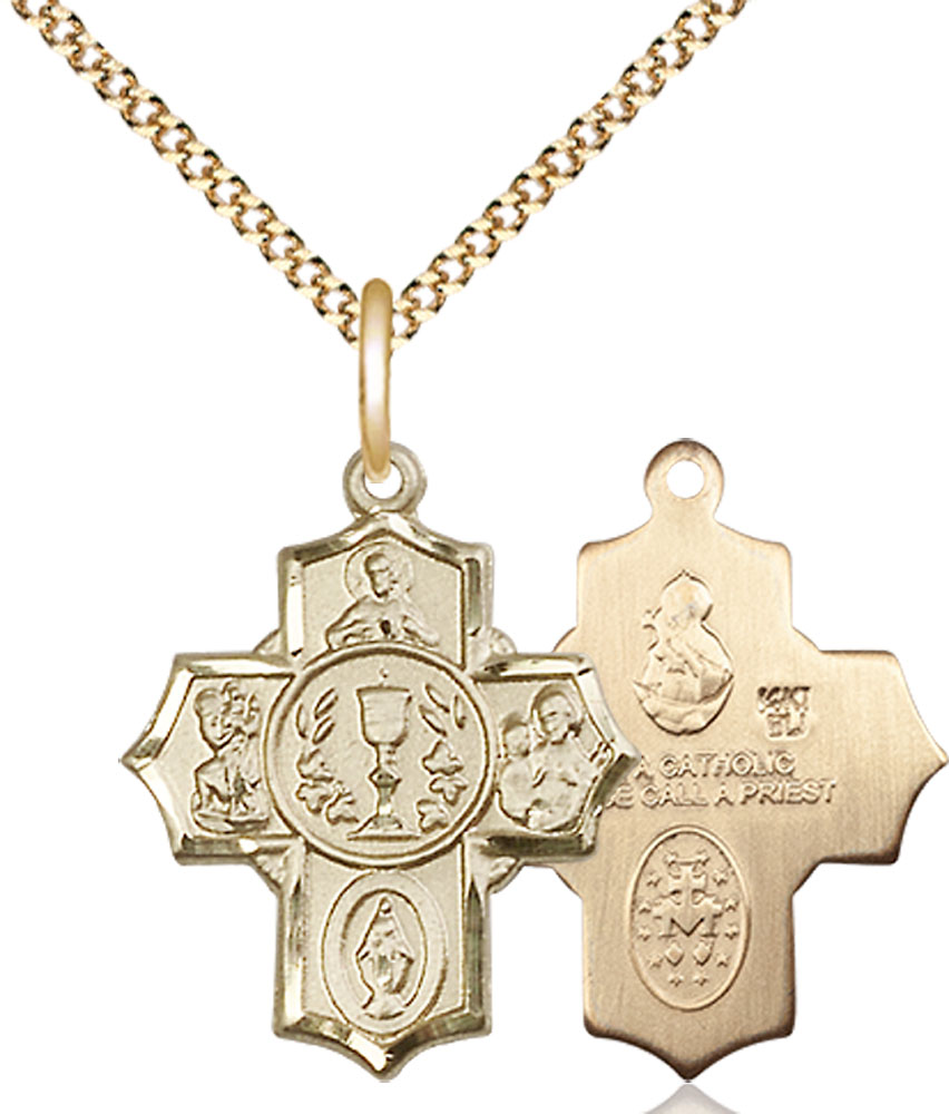 14kt Gold Filled Communion 5-Way Pendant on a 18 inch Gold Plate Light Curb chain