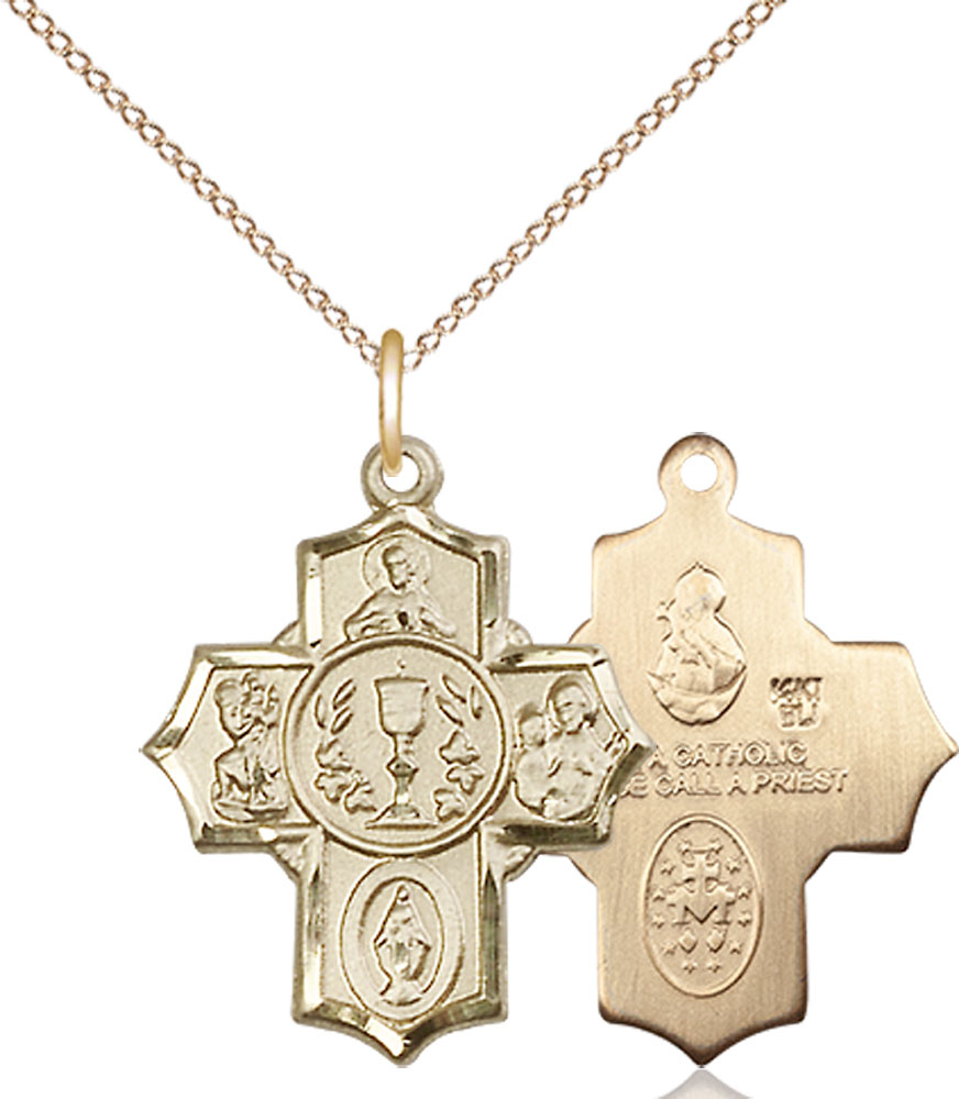 14kt Gold Filled Communion 5-Way Pendant on a 18 inch Gold Filled Light Curb chain