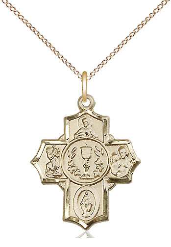 14kt Gold Filled Communion 5-Way Pendant on a 18 inch Gold Filled Light Curb chain