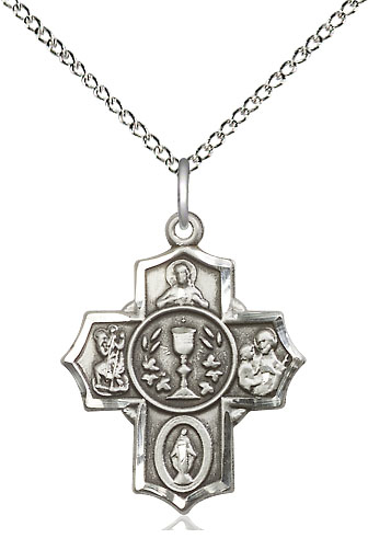 Sterling Silver Communion 5-Way Pendant on a 18 inch Sterling Silver Light Curb chain