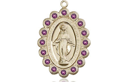 14kt Gold Filled Miraculous Medal with Amethyst Swarovski stones