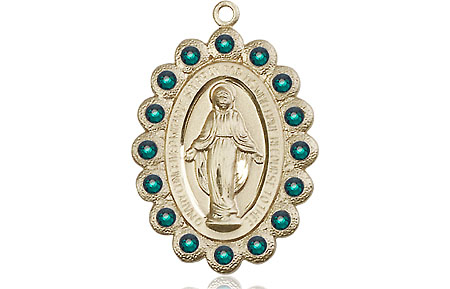 14kt Gold Miraculous Medal with Emerald Swarovski stones