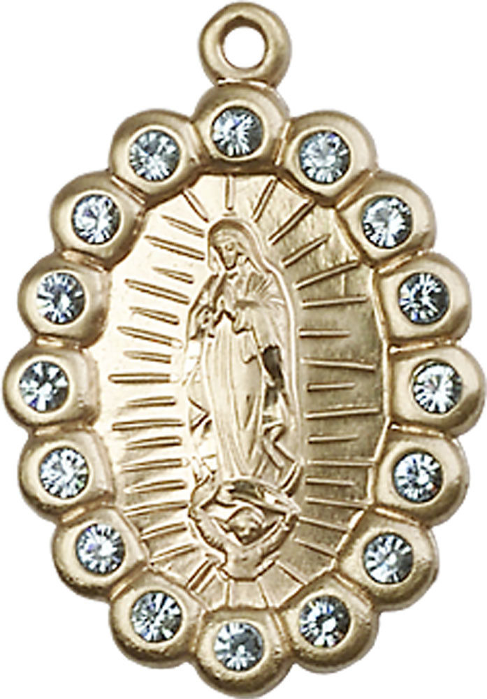 14kt Gold Filled Our Lady of Guadalupe Medal with Aqua Swarovski stones