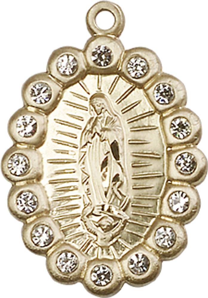 14kt Gold Filled Our Lady of Guadalupe Medal with Crystal Swarovski stones