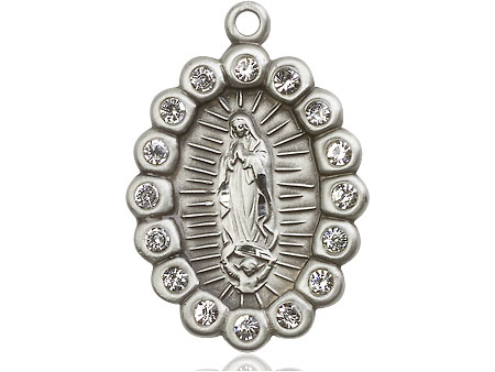 Sterling Silver Our Lady of Guadalupe Medal with Crystal Swarovski stones