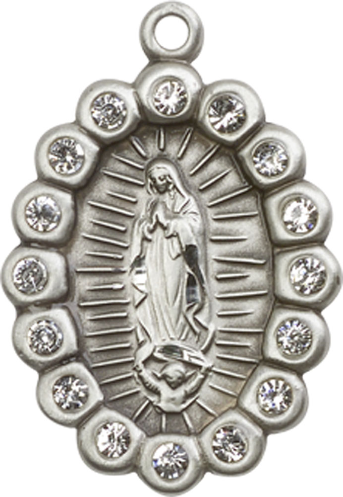 Sterling Silver Our Lady of Guadalupe Medal with Crystal Swarovski stones