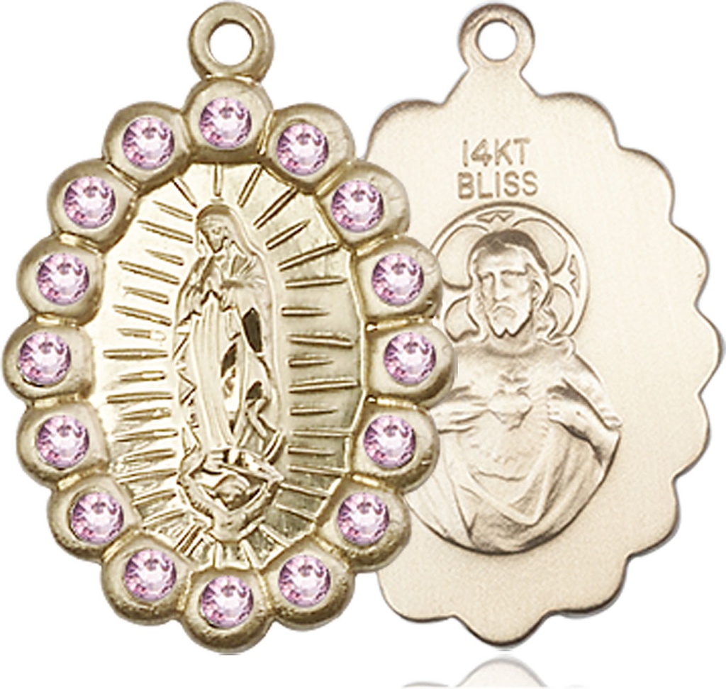 14kt Gold Our Lady of Guadalupe Medal with LA Swarovski stones