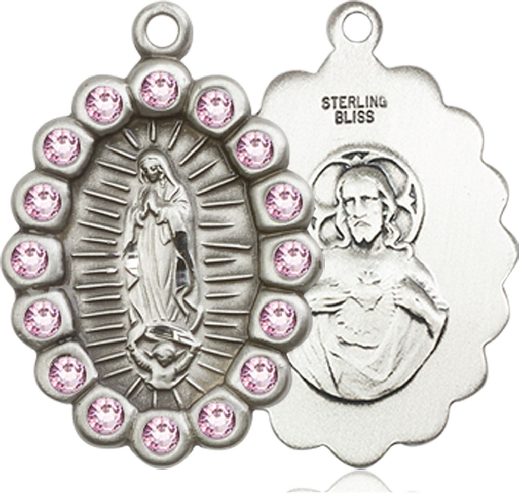 Sterling Silver Our Lady of Guadalupe Medal with LA Swarovski stones