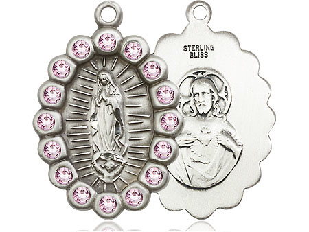 Sterling Silver Our Lady of Guadalupe Medal with LA Swarovski stones