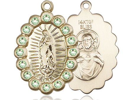 14kt Gold Filled Our Lady of Guadalupe Medal with Peridot Swarovski stones