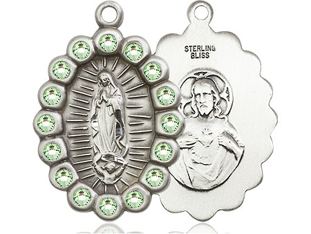 Sterling Silver Our Lady of Guadalupe Medal with Peridot Swarovski stones