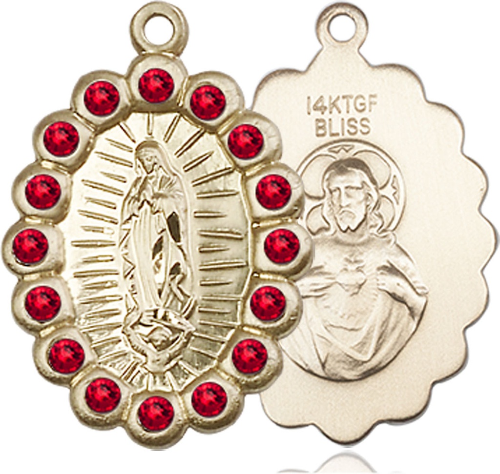 14kt Gold Filled Our Lady of Guadalupe Medal with Ruby Swarovski stones