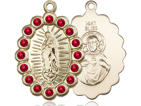 14kt Gold Our Lady of Guadalupe Medal with Ruby Swarovski stones