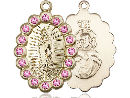 14kt Gold Filled Our Lady of Guadalupe Medal with Rose Swarovski stones