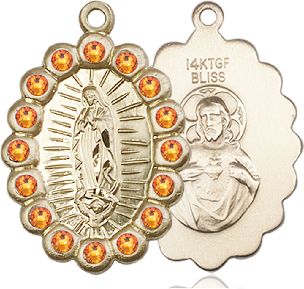 14kt Gold Filled Our Lady of Guadalupe Medal with Topaz Swarovski stones