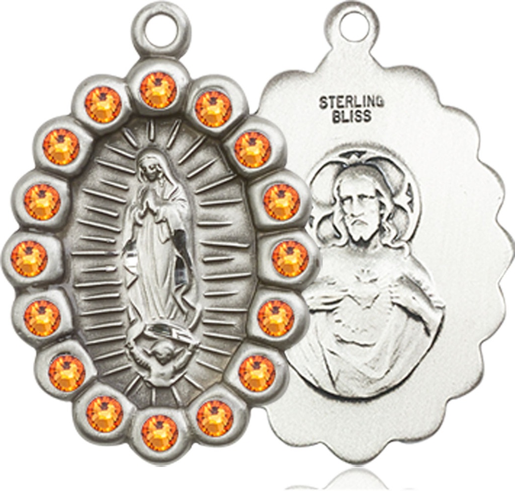 Sterling Silver Our Lady of Guadalupe Medal with Topaz Swarovski stones