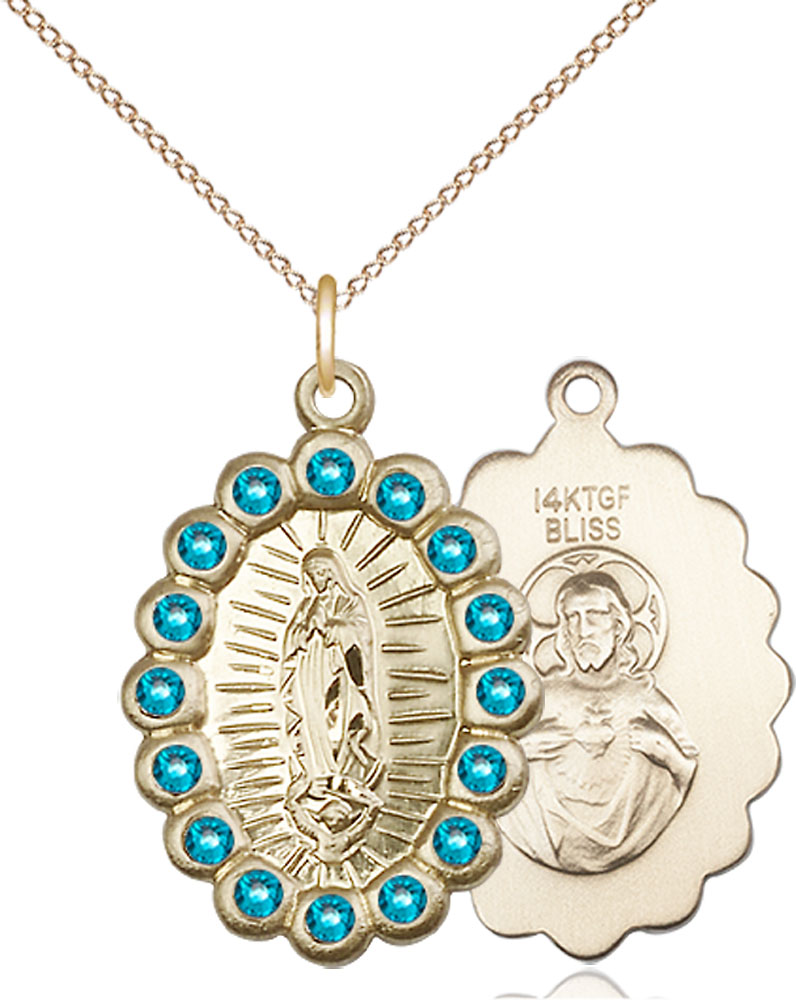 14kt Gold Filled Our Lady of Guadalupe Pendant with Zircon Swarovski stones on a 18 inch Gold Filled Light Curb chain