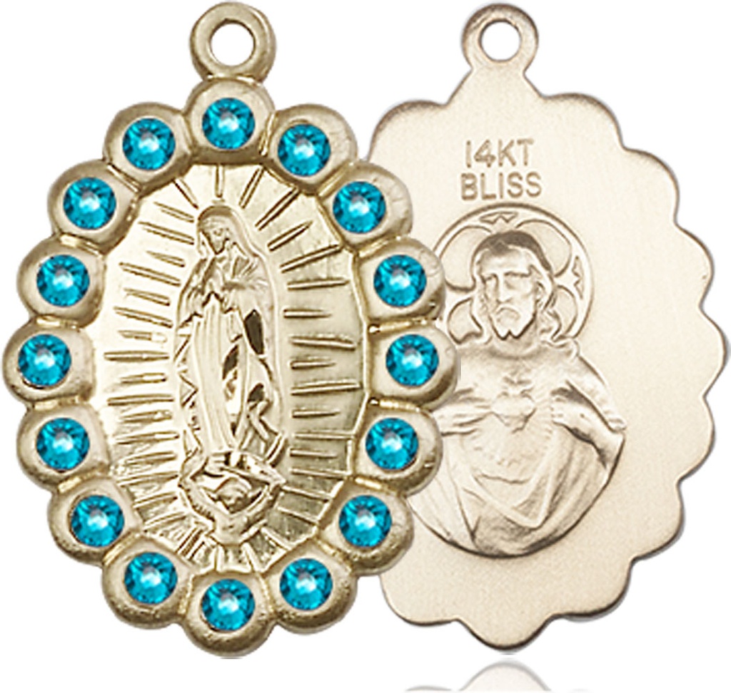 14kt Gold Our Lady of Guadalupe Medal with Zircon Swarovski stones