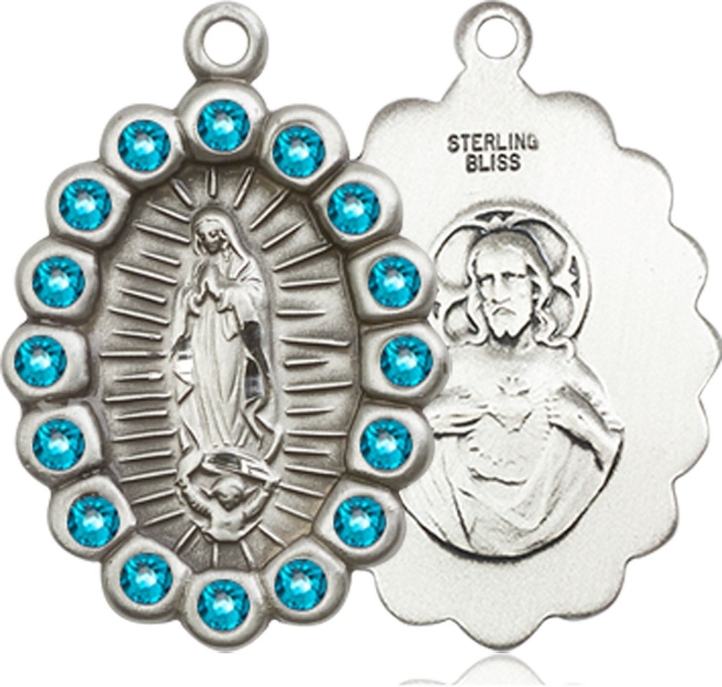 Sterling Silver Our Lady of Guadalupe Medal with Zircon Swarovski stones