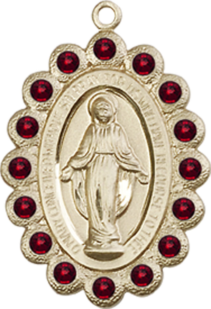 14kt Gold Miraculous Medal with Garnet Swarovski stones