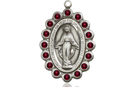 Sterling Silver Miraculous Medal with Garnet Swarovski stones