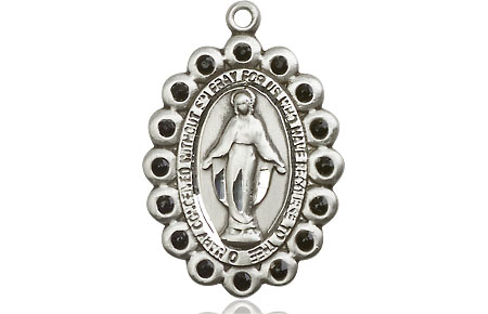 Sterling Silver Miraculous Medal with Jet Swarovski stones