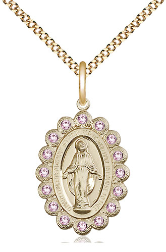 14kt Gold Filled Miraculous Pendant with LA Swarovski stones on a 18 inch Gold Plate Light Curb chain