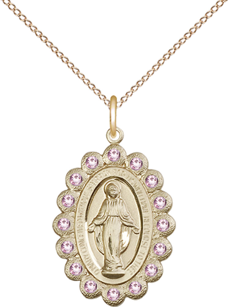 14kt Gold Filled Miraculous Pendant on a 18 inch Gold Filled Light Curb Chain