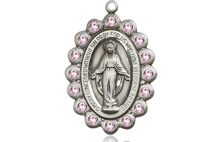 Sterling Silver Miraculous Medal with LA Swarovski stones