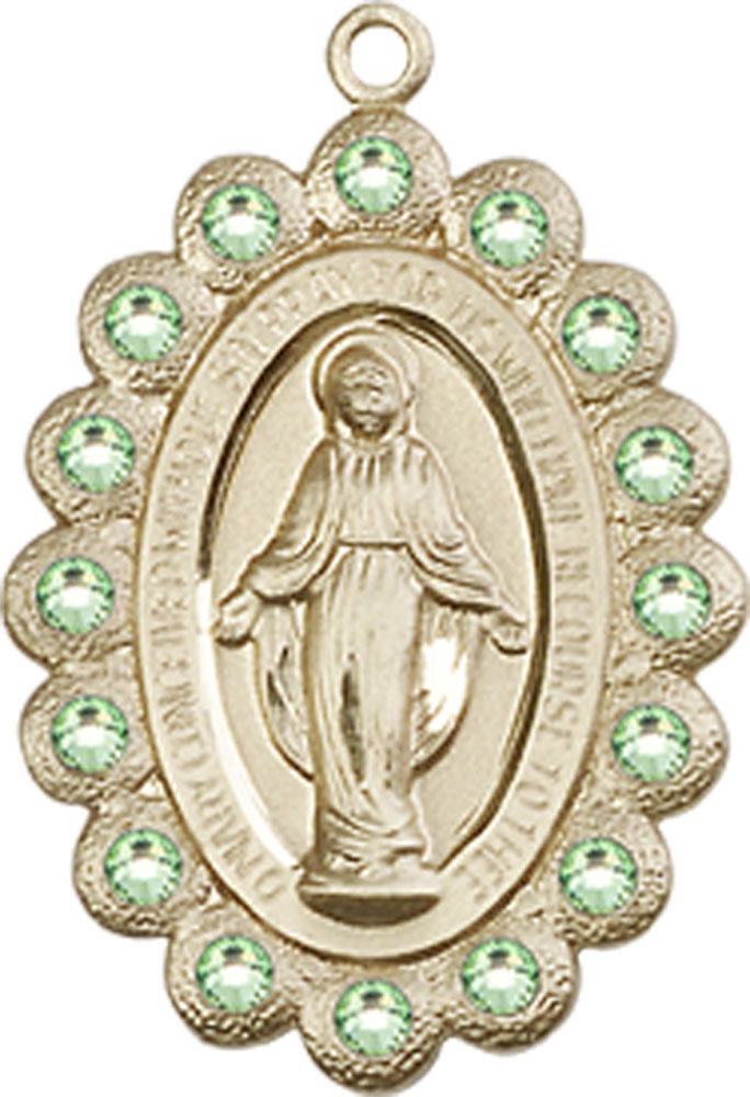 14kt Gold Miraculous Medal with Peridot Swarovski stones